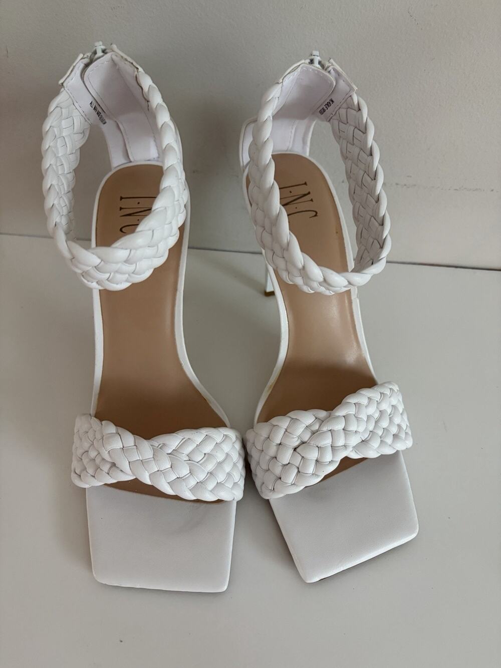 INC International Womens Adalie Braided Strappy Heels White Faux Leather 9.5M
